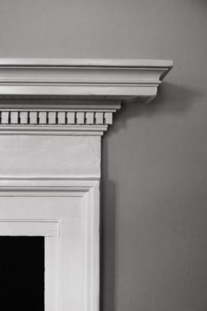 Roman and neoclassical moldings, mantel, 2nd-story parlor, profe